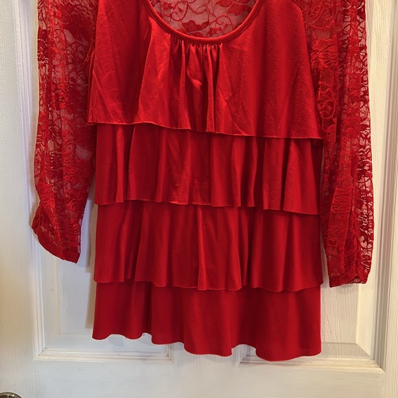 Red Ruffle Lace Top - Picture 3 of 8